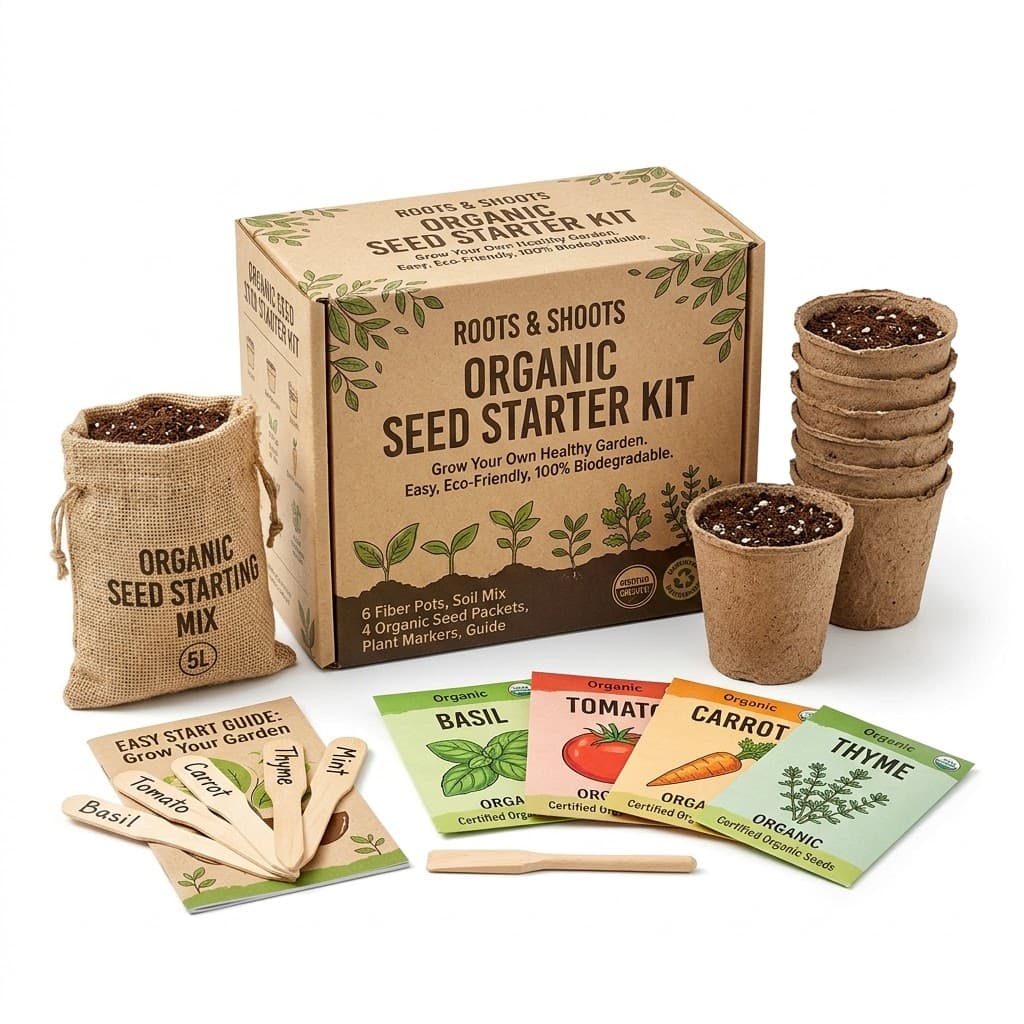 Kitchen herb seed kit with four seed packets and cocopeat discs